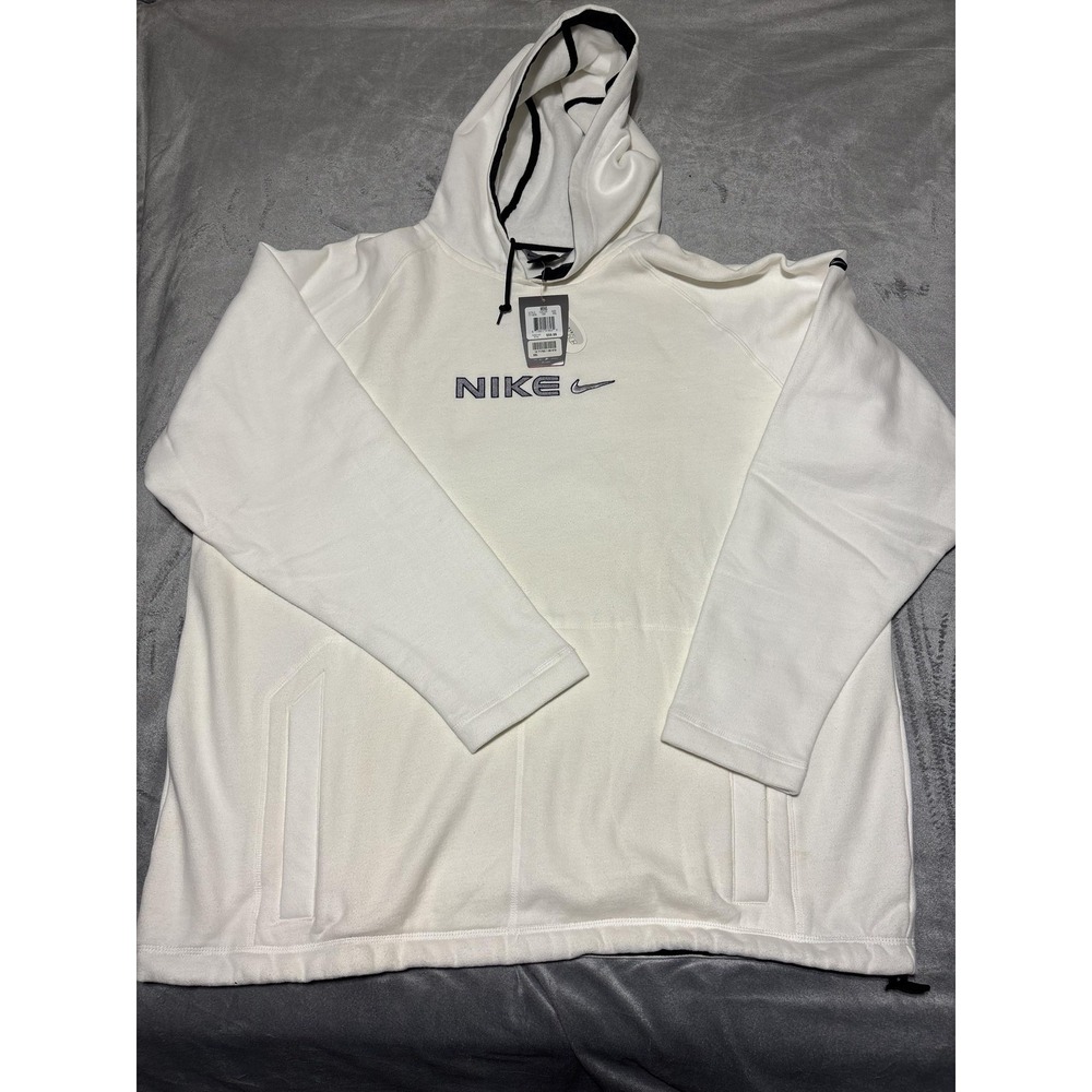 Nike Mens XXL White Pullover Embroidered Logo Y2K Drawstring Hoodie Stained